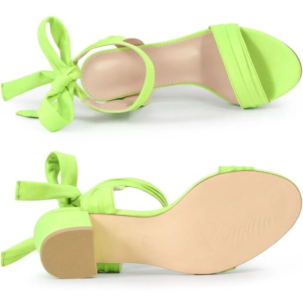 Women's Back to College Open Toe Ankle Tie Block Heeled Sandals Lime 6.5